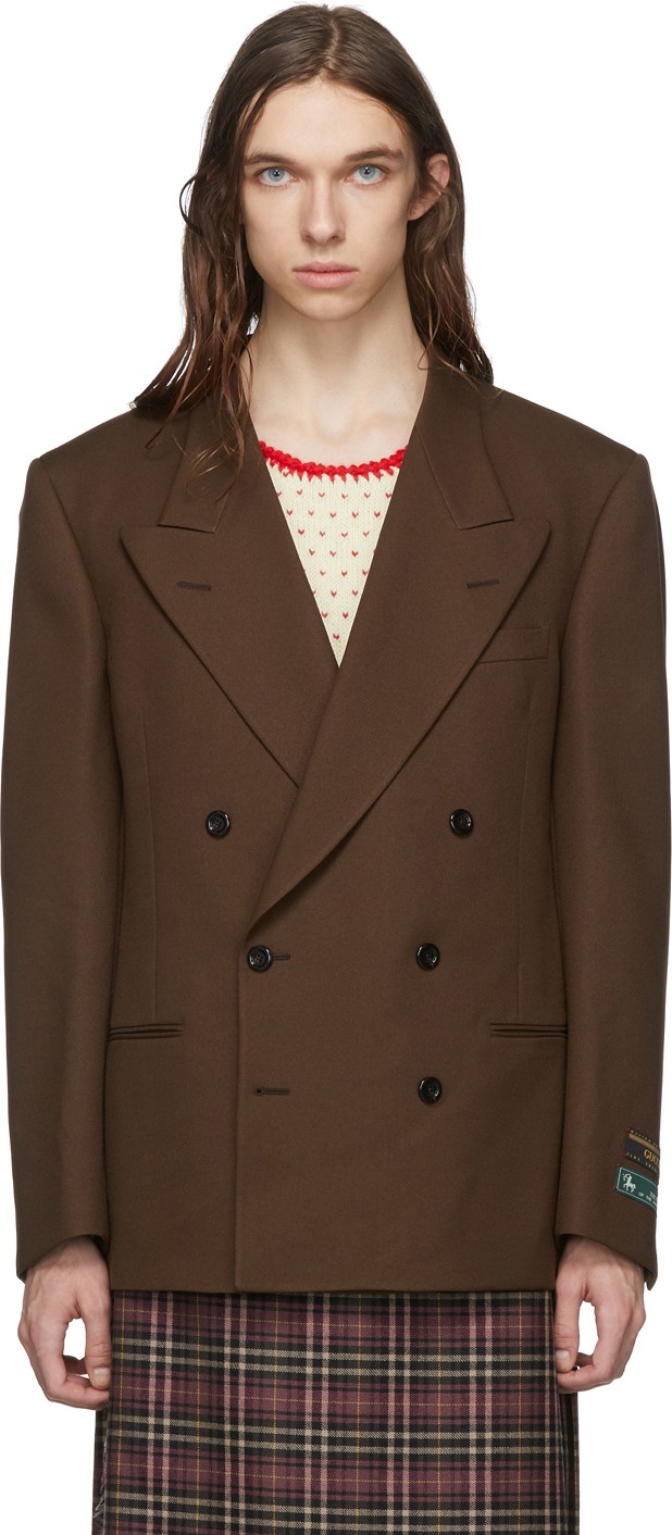 Gucci Brown Double-Breasted Fluid Blazer