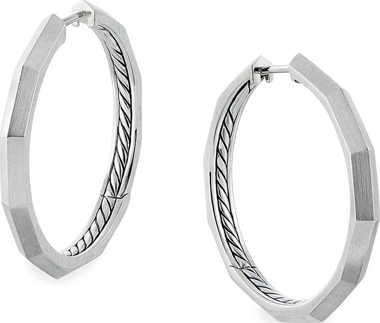 David Yurman Stax Faceted Silver Hoop Earrings