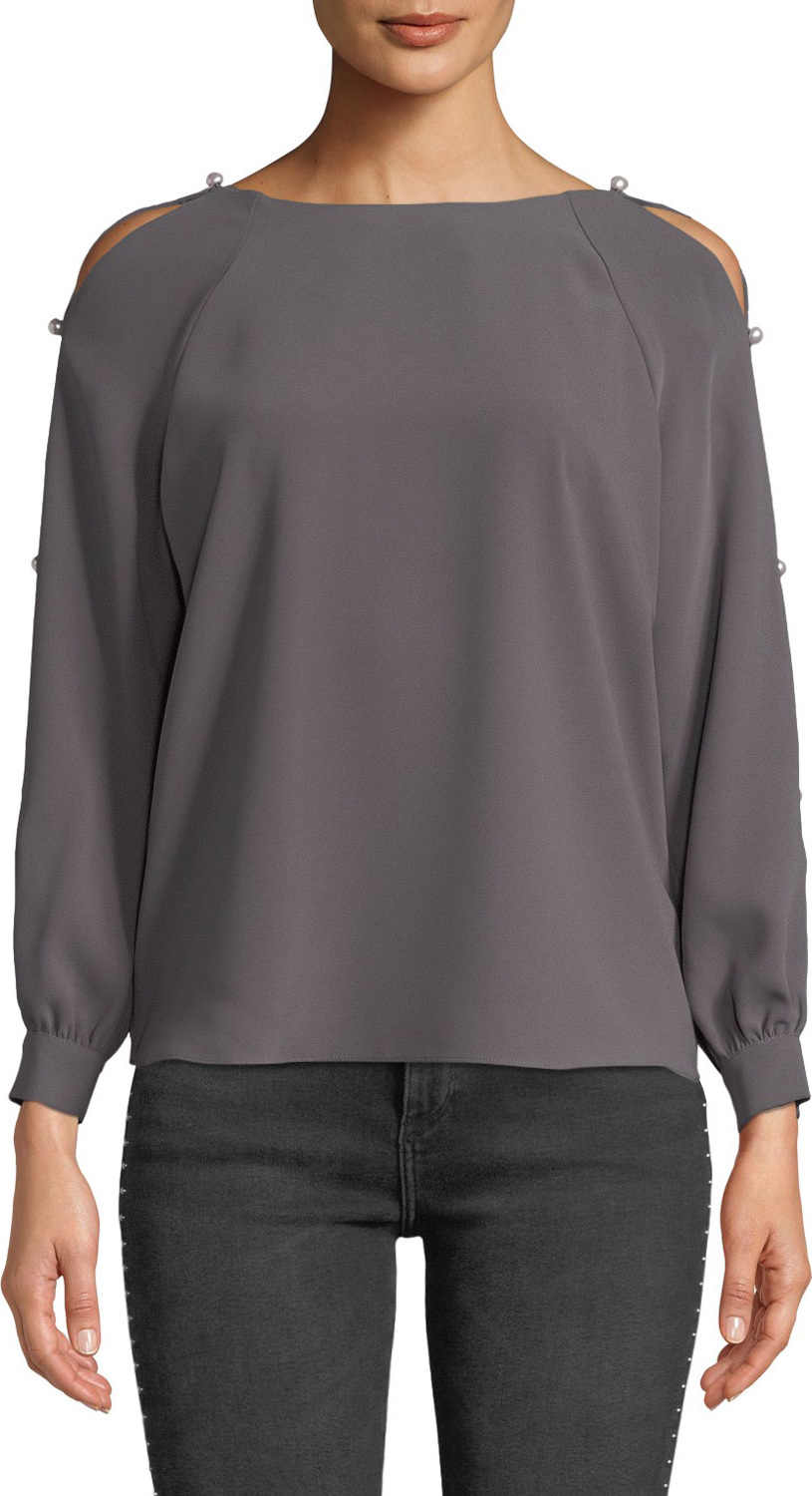 Amanda Uprichard Genesee Pearl Cold-Shoulder Long-Sleeve Top