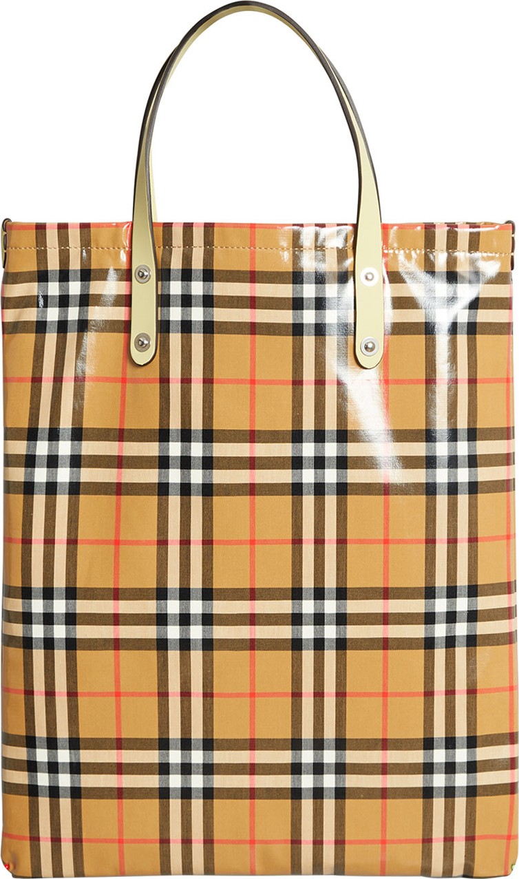Burberry London England Coated Vintage Check Medium Shopper Tote Bag