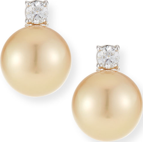 Belpearl 18k Diamond & Golden South Sea Pearl Earrings