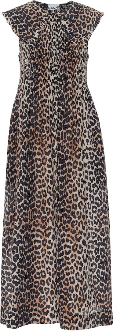 Ganni Leopard-print cotton and silk midi dress