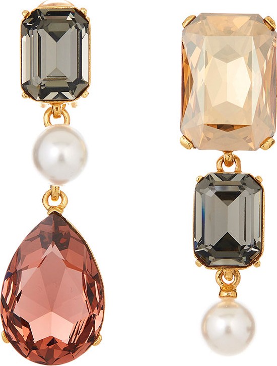 Oscar De La Renta Mismatched Bold Crystal Earrings