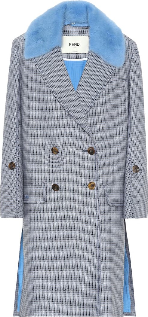 Fendi Mink fur-trimmed wool-blend coat