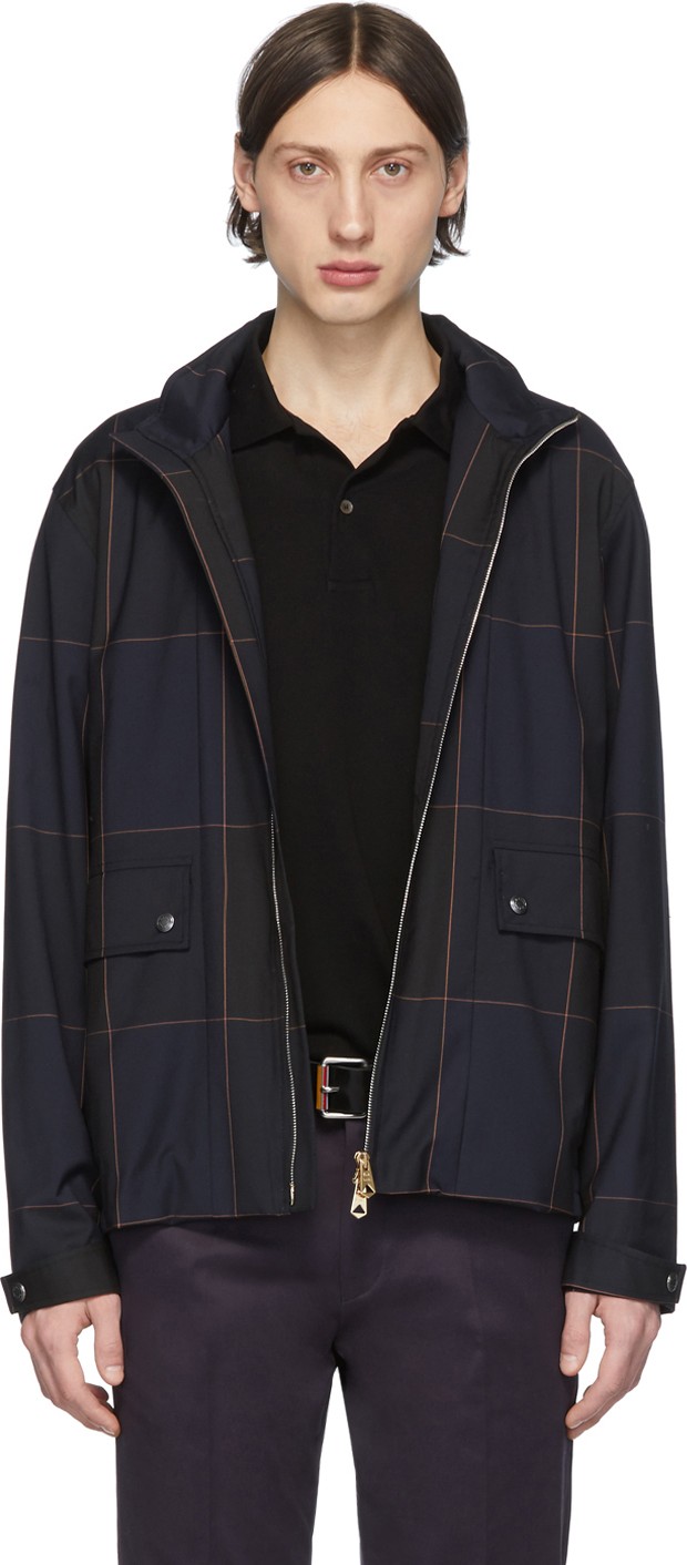 Paul Smith Navy Loro Piana Zip Front Jacket