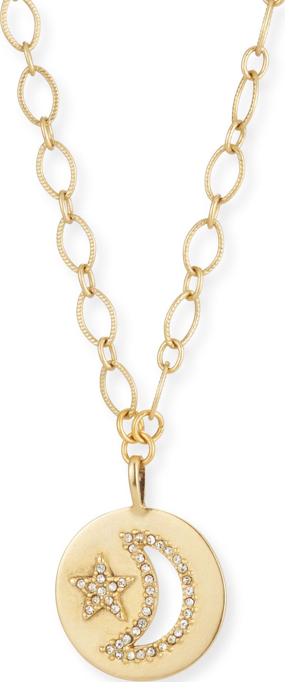 Sequin Crystal Moon & Star Pendant Necklace