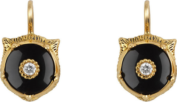 Gucci 18k Gold Le Marche des Merveilles Onyx Feline Earrings