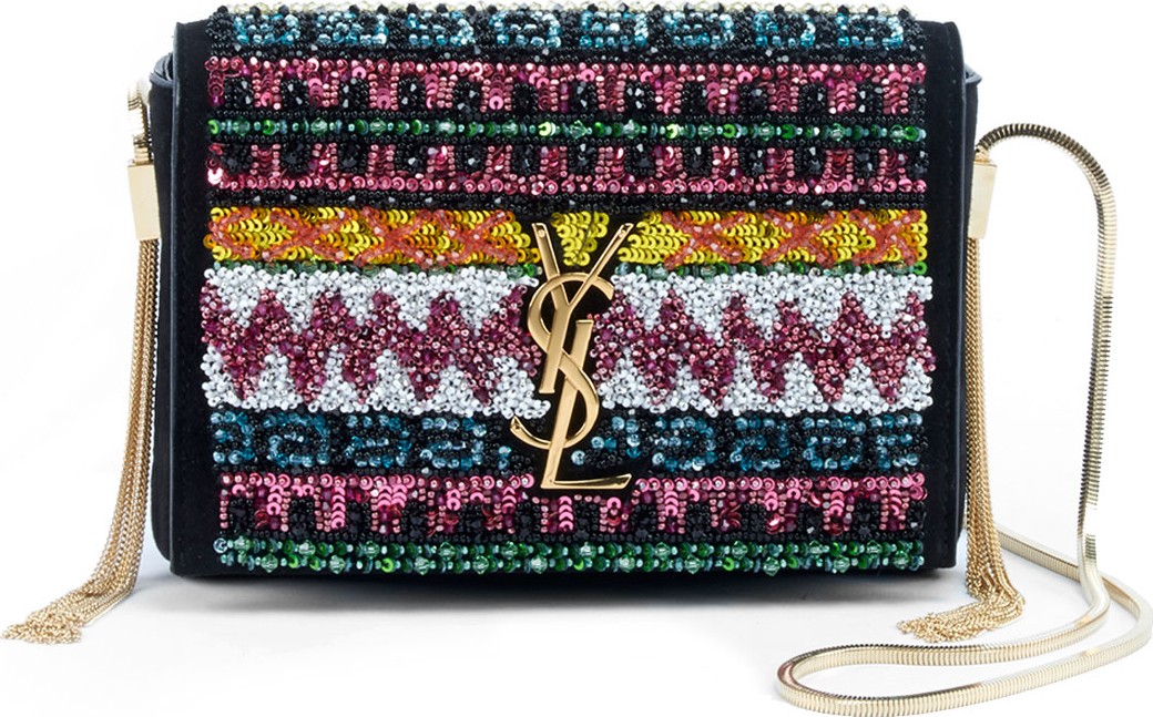 Saint Laurent Kate Monogram YSL Small Sequin Tassel-Side Chain Crossbody Bag