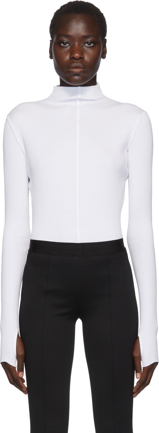 Helmut Lang White High Neck Rib Turtleneck