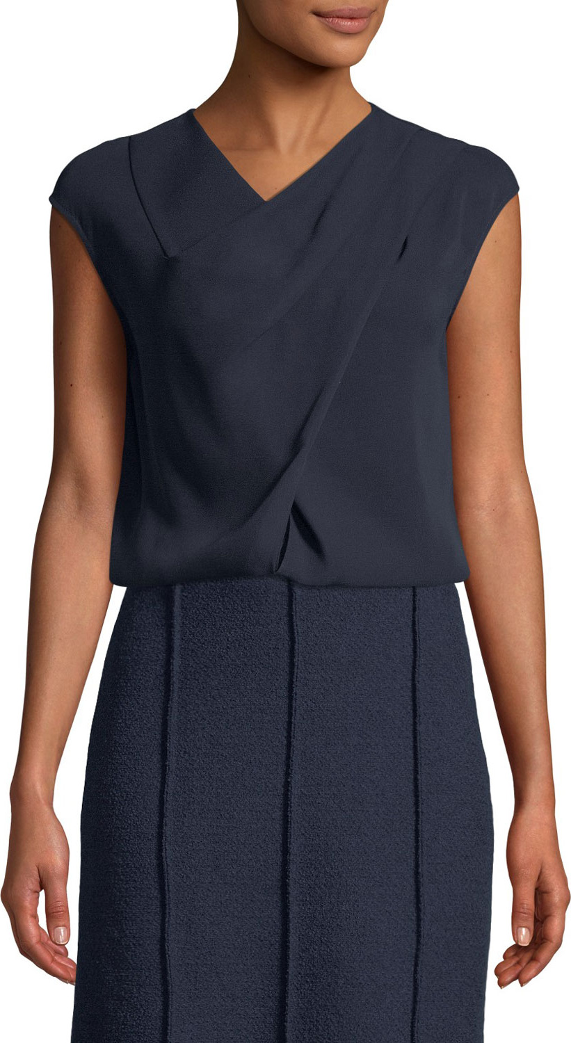 St. John Crisscross Draped-Front Silk Shell