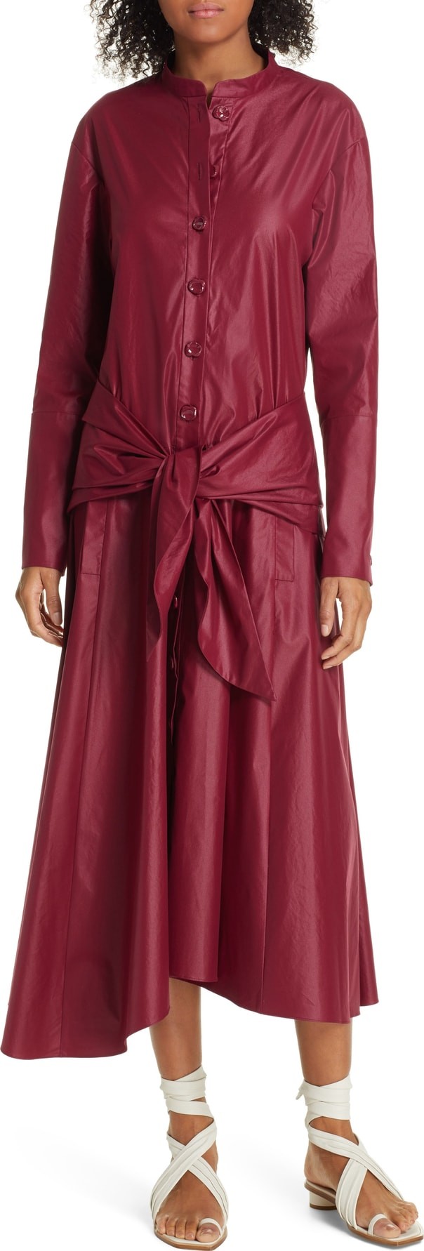 Tibi Glossy Plain Weave Long Sleeve Maxi Shirtdress