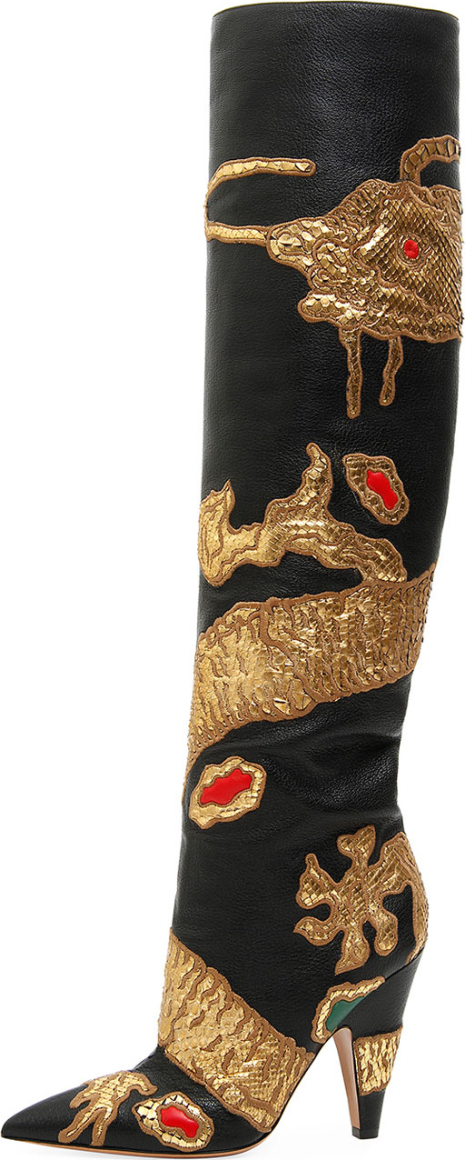 Valentino Dragon Embellished Over-The-Knee Boot