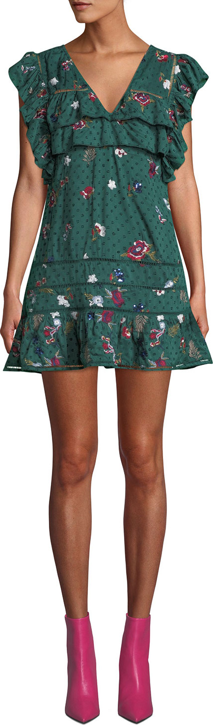 TULAROSA Lindsay Embroidered Floral Ruffle Mini Dress