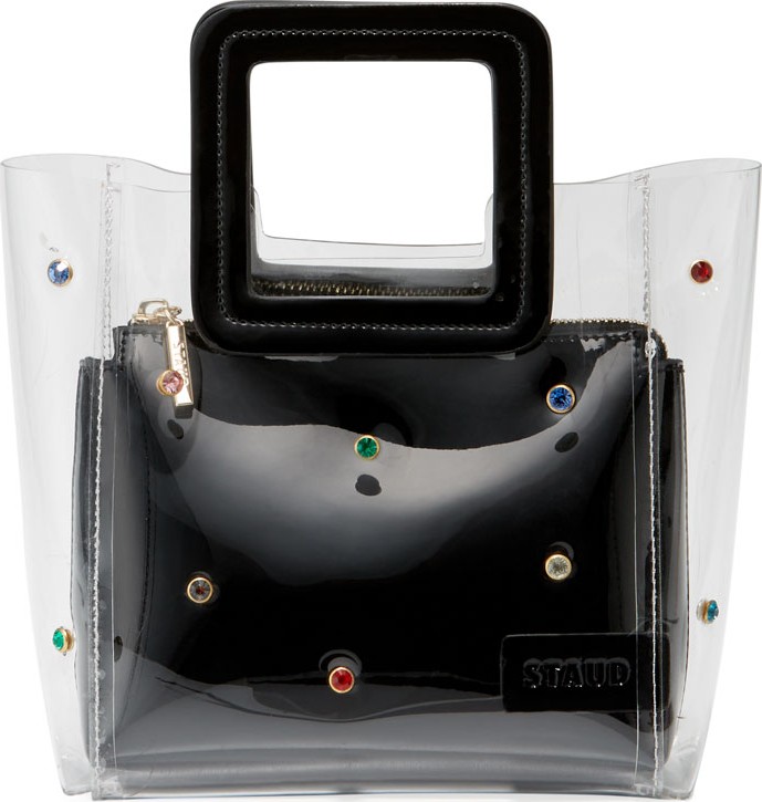 Staud Shirley Jeweled Clear PVC and Leather Tote Bag