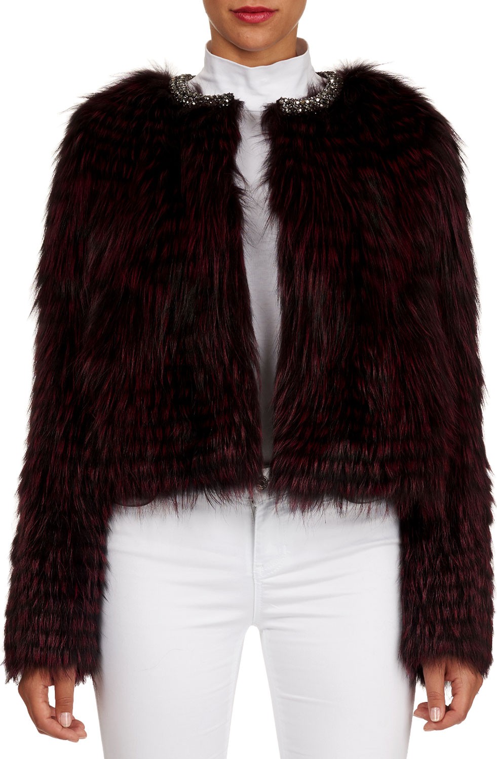 Michael Kors Jewel-Neck Layered Fox-Fur Jacket