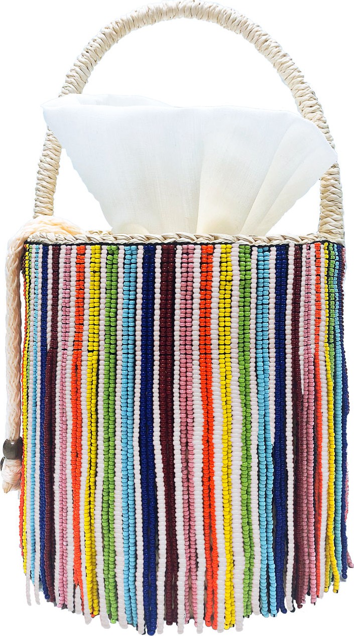 Sensi Studio Beaded Fringe Rainbow Mini Bucket Bag