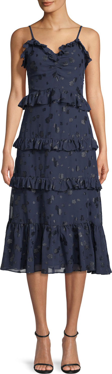 MICHAEL MICHAEL KORS Tiered-Ruffle Dot-Print Midi Dress MICHAEL MICHAEL KORS Tiered-Ruffle Dot-Print Midi Dress