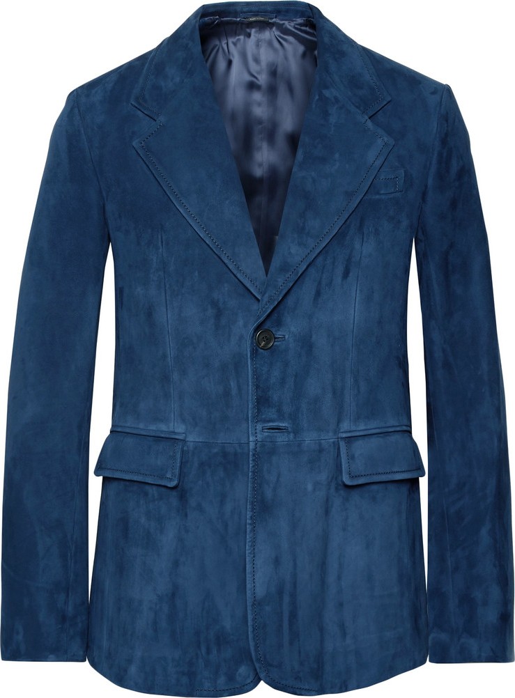 Prada Storm-Blue Slim-Fit Suede Blazer