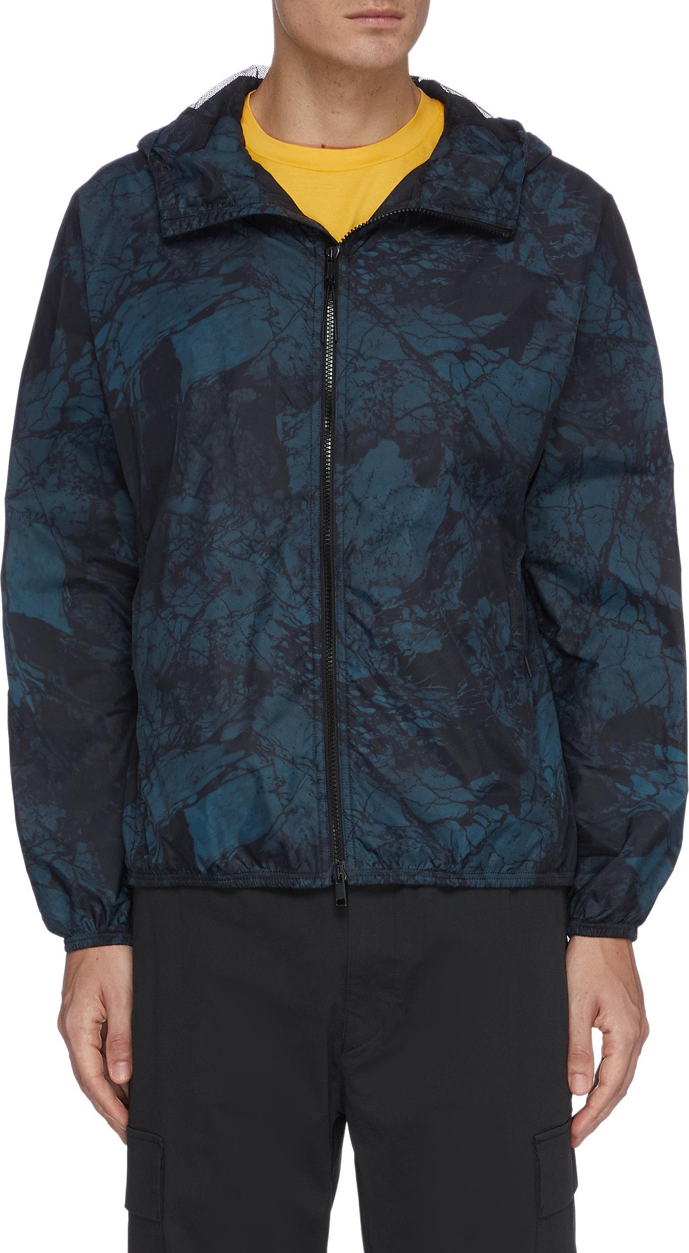 Theory Marble print hooded full zip nylon windbreaker