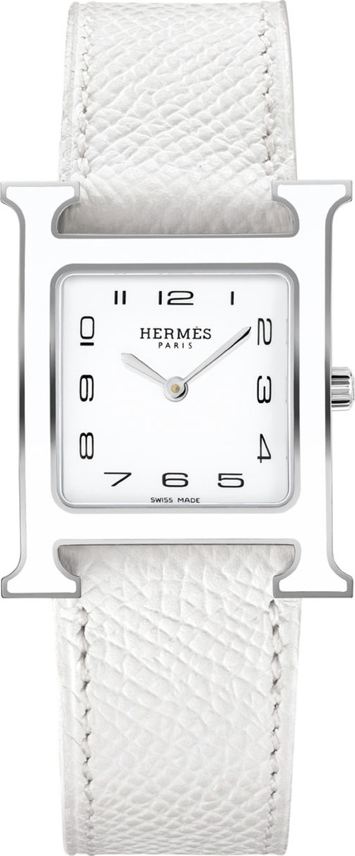 HERMÈS Heure H MM Watch with White Leather Strap