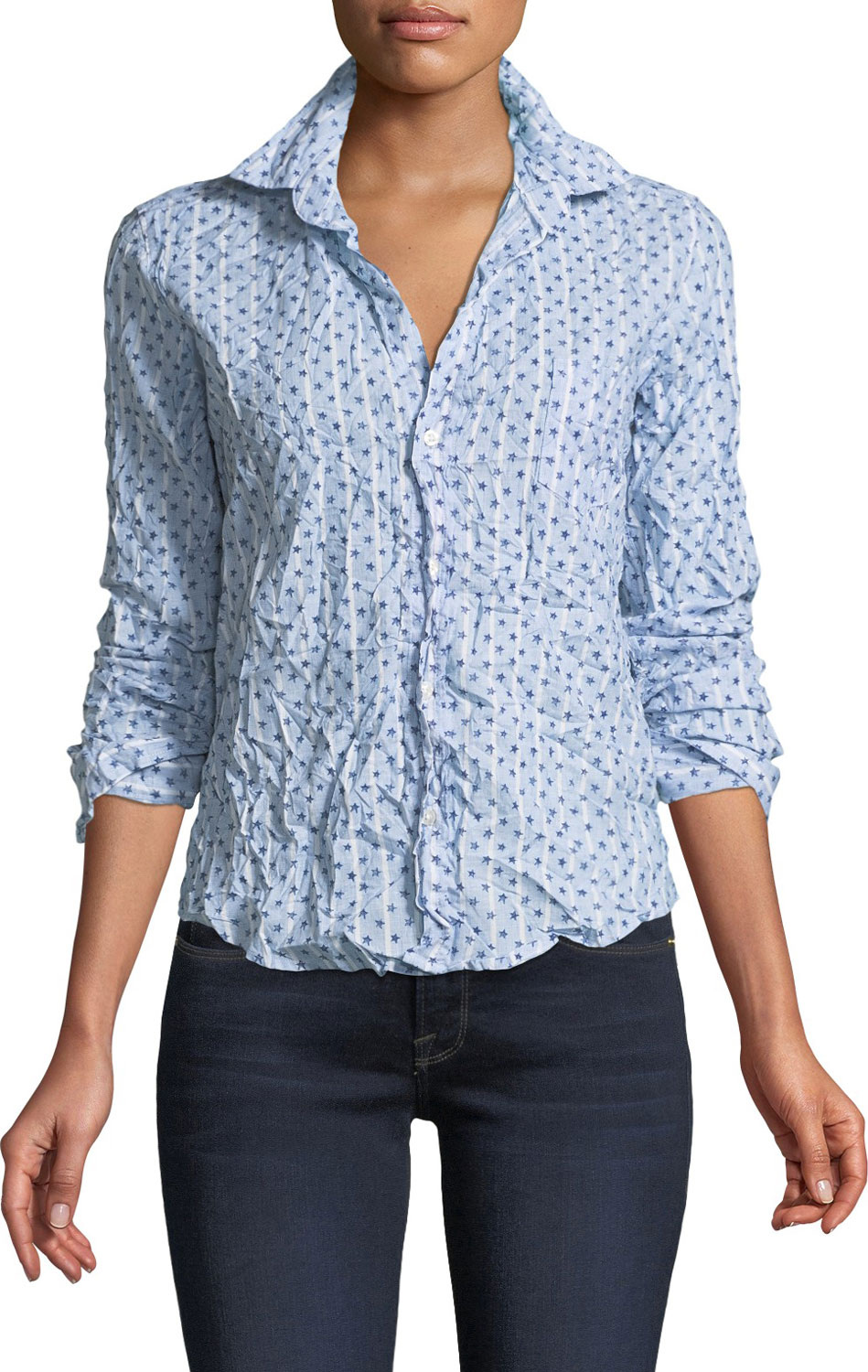 Frank & Eileen Barry Star-Print Striped Long-Sleeve Poplin Shirt