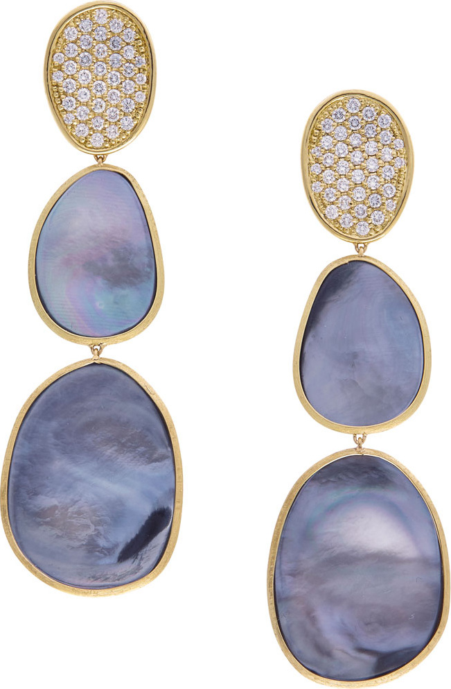 Marco Bicego 18K Lunaria Triple-Drop Earrings with Black Mother-of-Pearl & Diamond