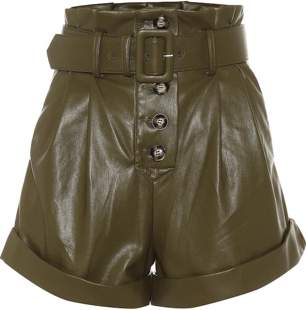 Self Portrait High-rise faux-leather paperbag shorts