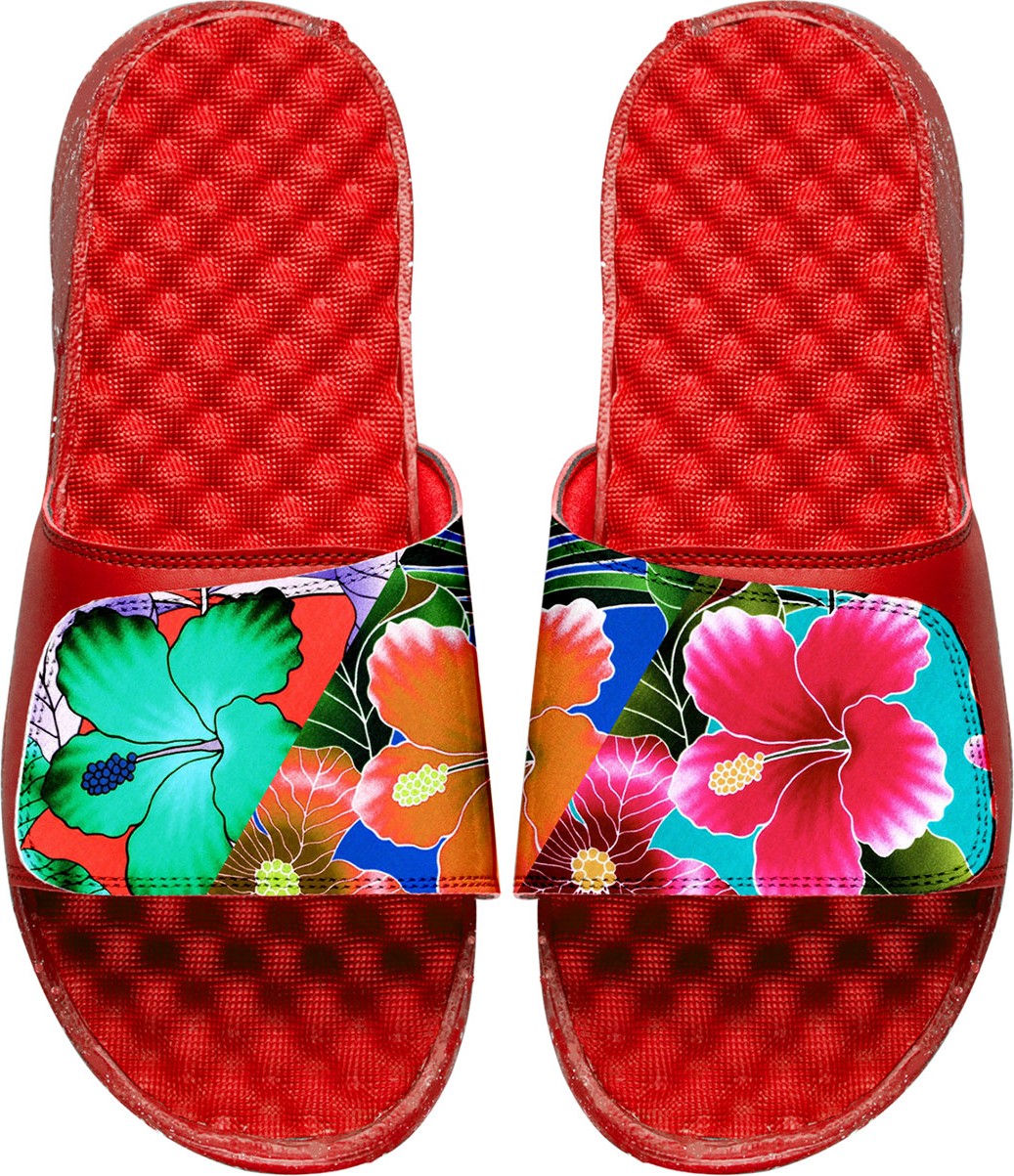 ISlide Men's Tropical Floral Slide Sandals, Red