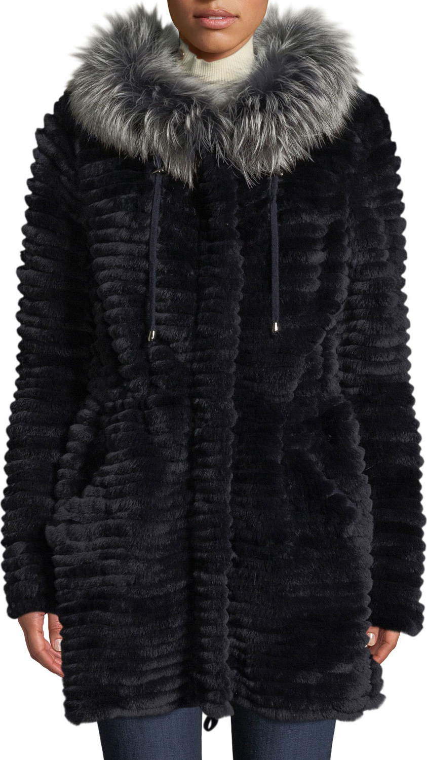 Belle Fare Reversible Knit & Fur Jacket w/ Trim