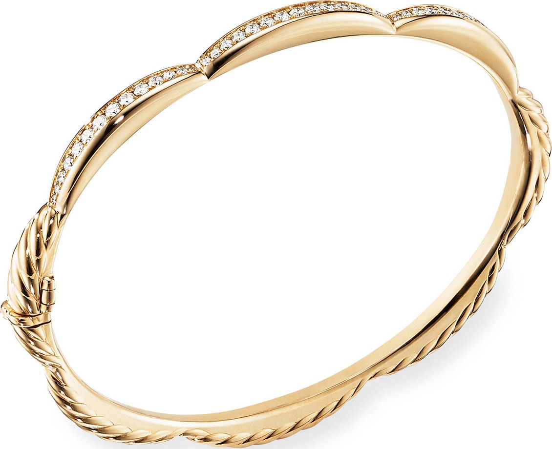 David Yurman Tides 18k Gold Triple Diamond Station Bangle, Size M