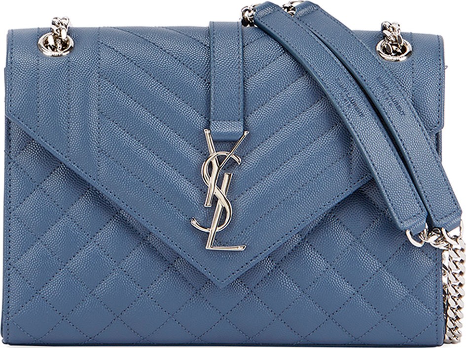 Saint Laurent V Flap Monogram YSL Medium Envelope Shoulder Bag w/ Silvertone Hardware