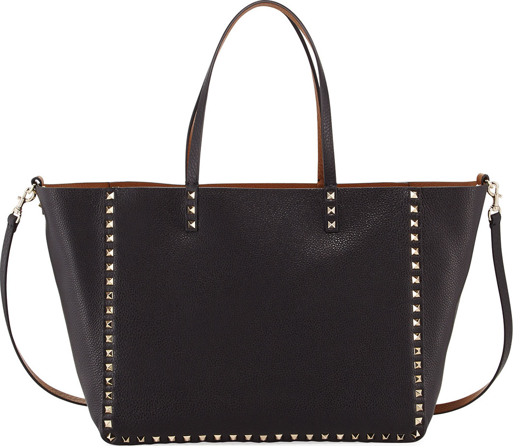 Valentino Medium Double Rockstud Reversible Tote Bag, Black/Bright Cuir