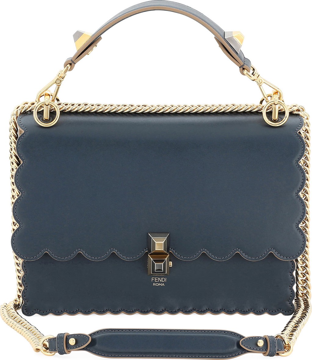 Fendi Kan I Scalloped Leather Shoulder Bag