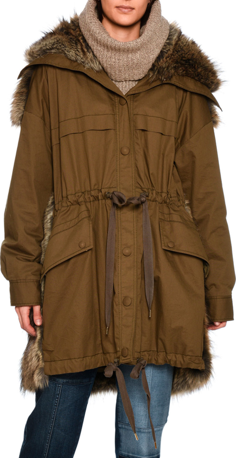 Stella McCartney Gail Parka with Faux-Fur Trim, Olive