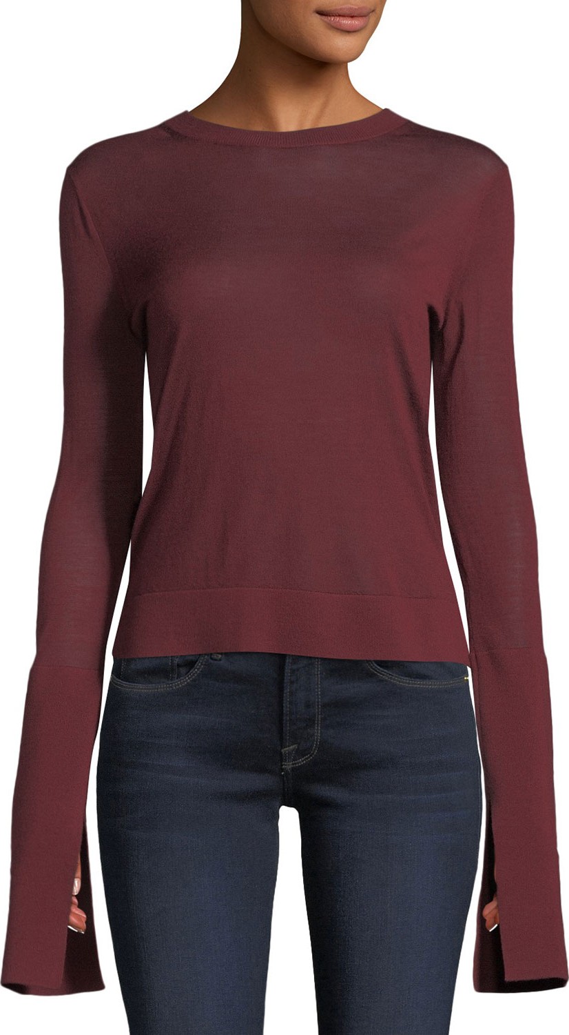 Theory Split-Cuff Merino Wool Pullover Sweater