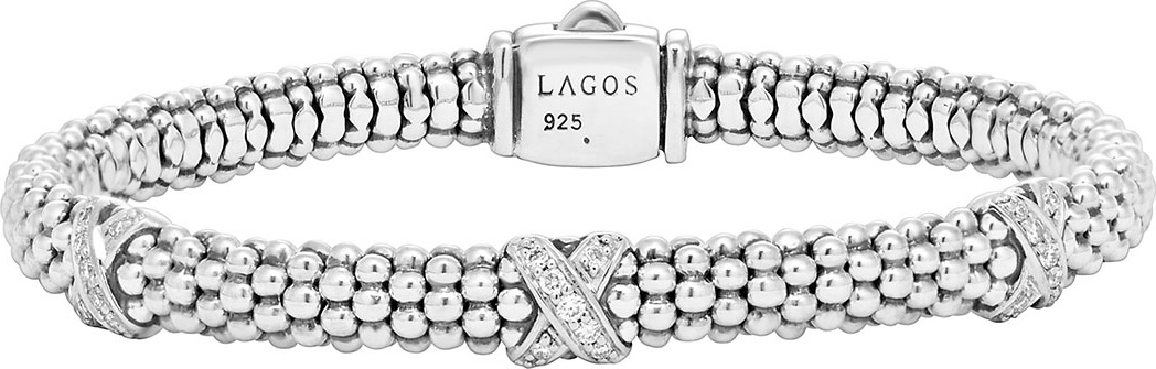 LAGOS Silver Caviar Diamond X Bracelet, 6mm