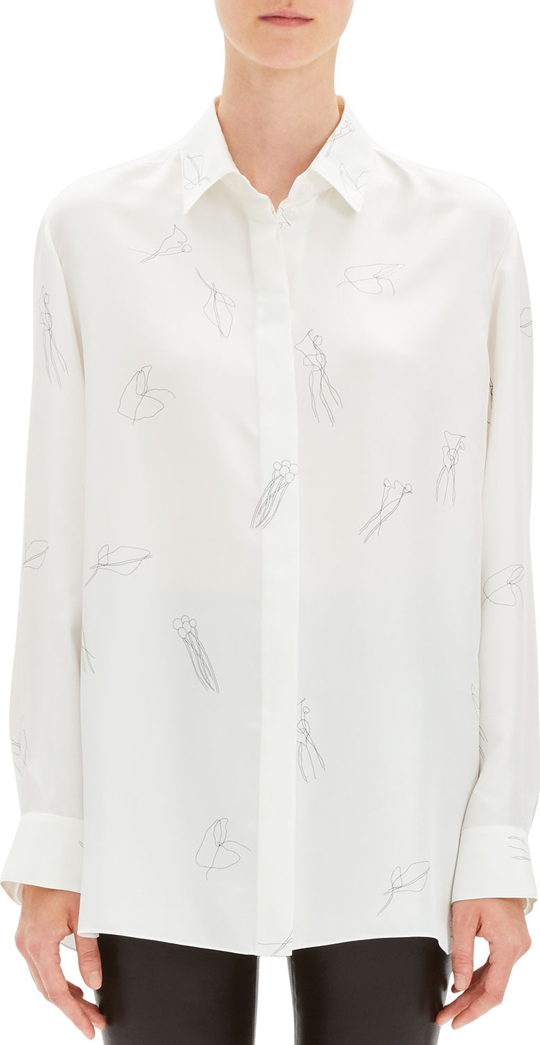 Theory Abstract Printed Silk Twill Button-Down Shirt