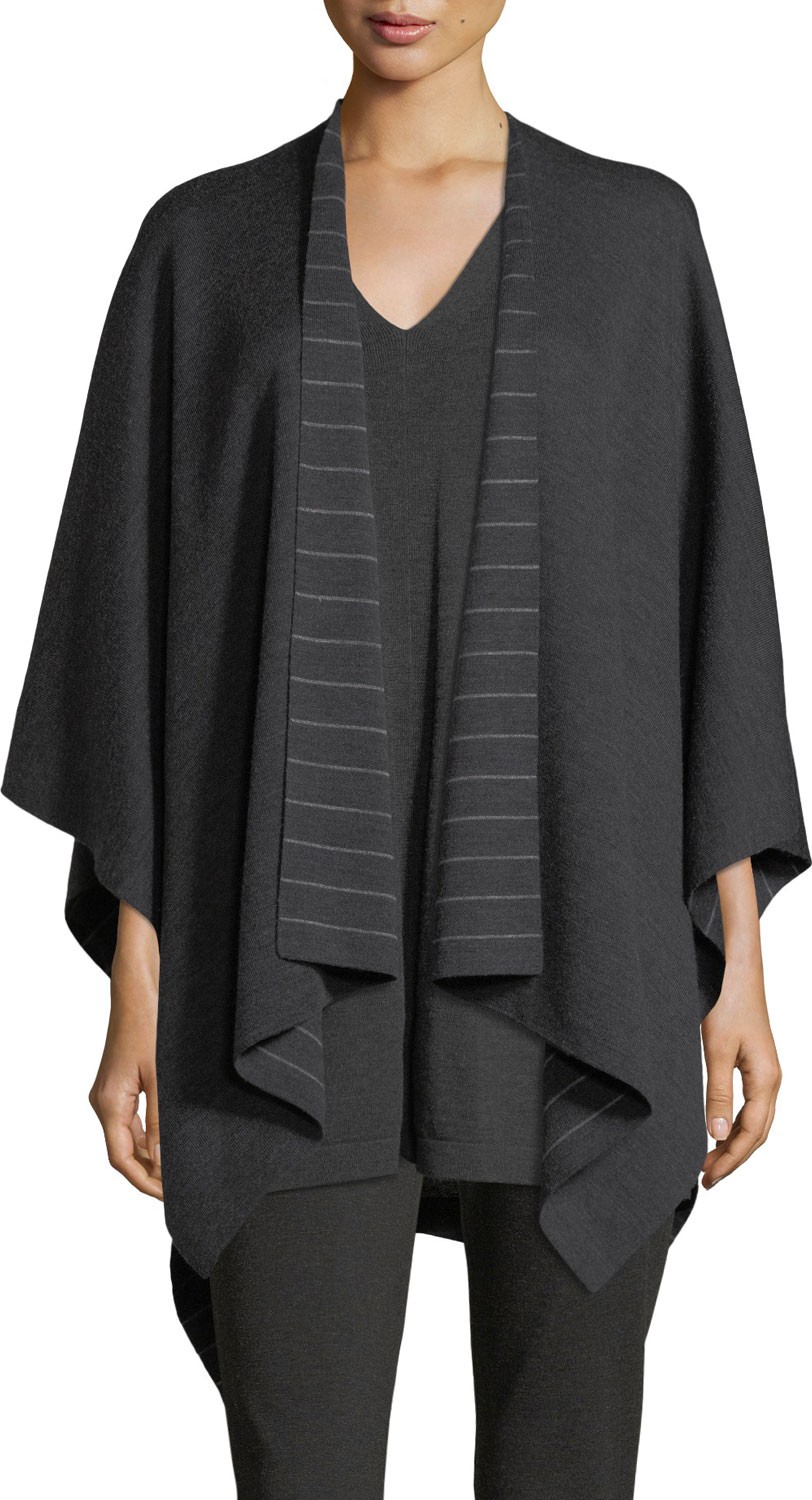 Eileen Fisher Fine Merino Striped Serape, Plus Size