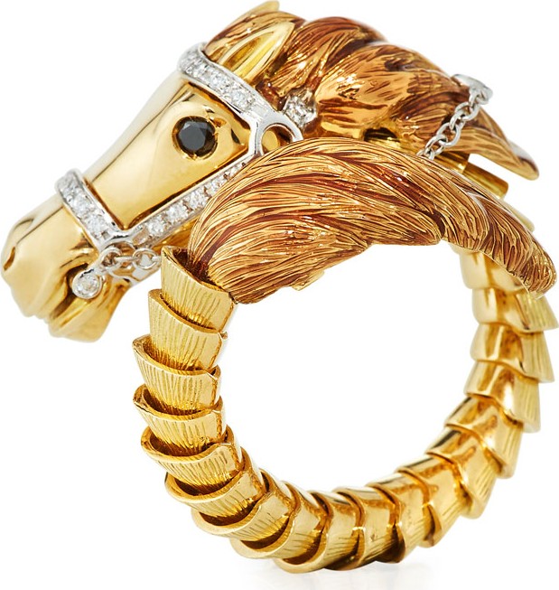Roberto Coin 18k Coiled Diamond Horse Ring, Size 6.5