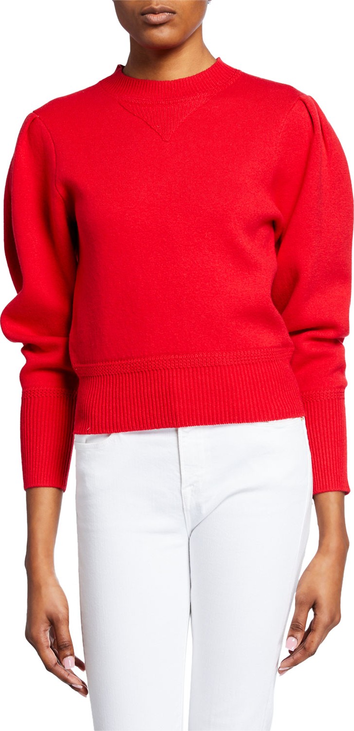 Isabel Marant Etoile Kelaya Puff-Sleeve Crewneck Sweater