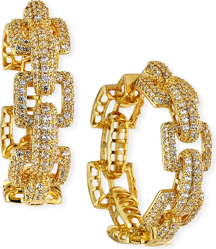Fallon Square-Link Pave Hoop Earrings