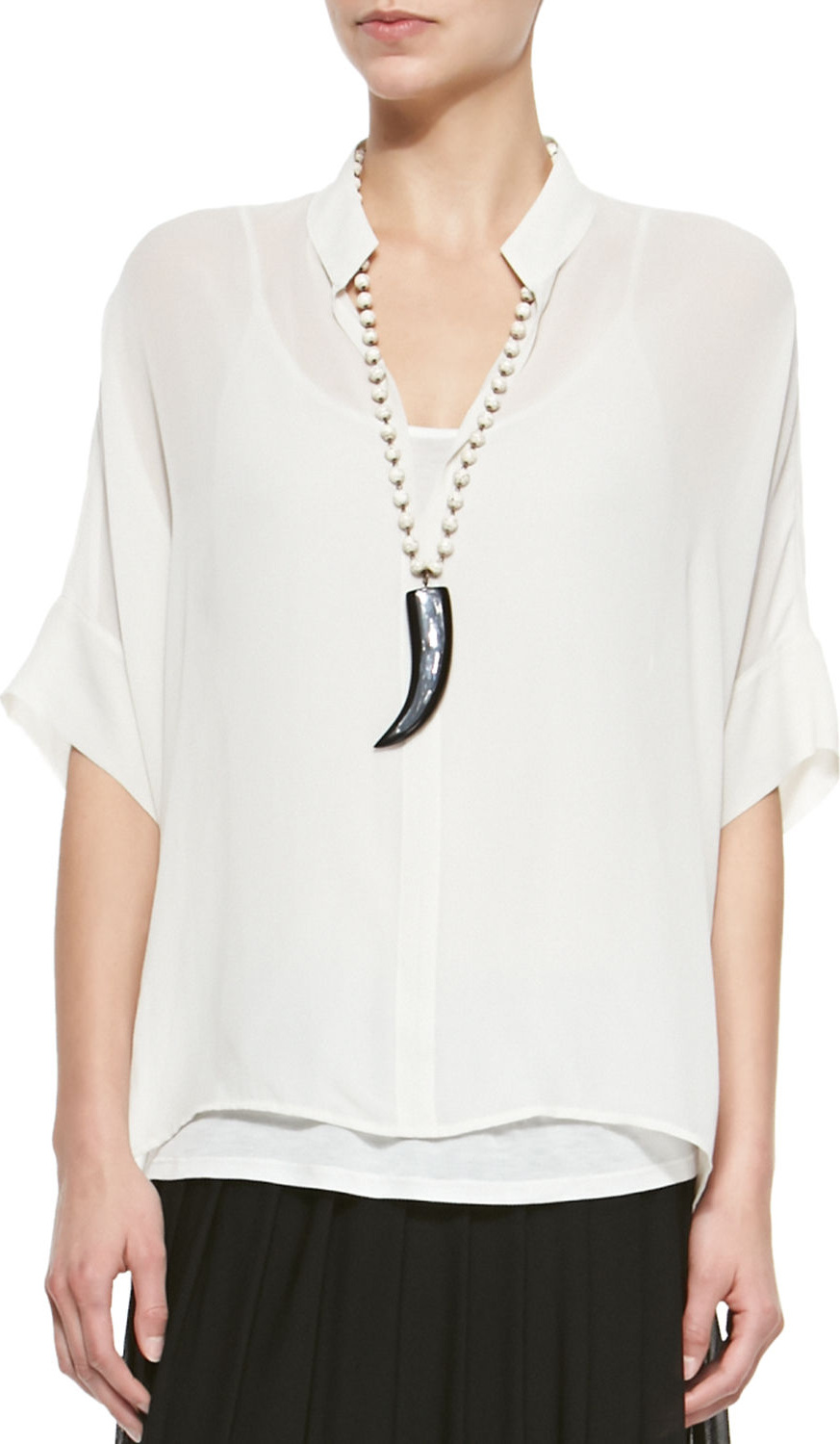 Eileen Fisher 3/4-Sleeve Silk Box Top