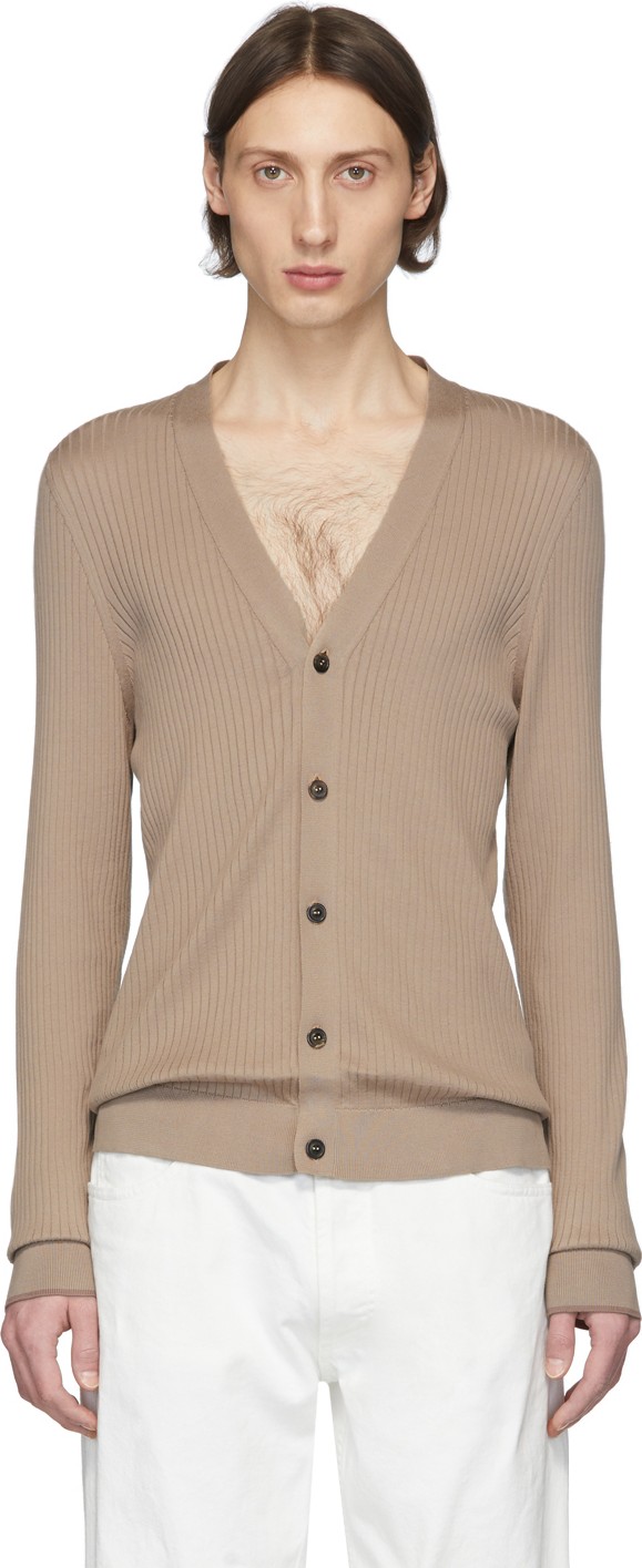 Maison Margiela Taupe Rib Knit Cardigan