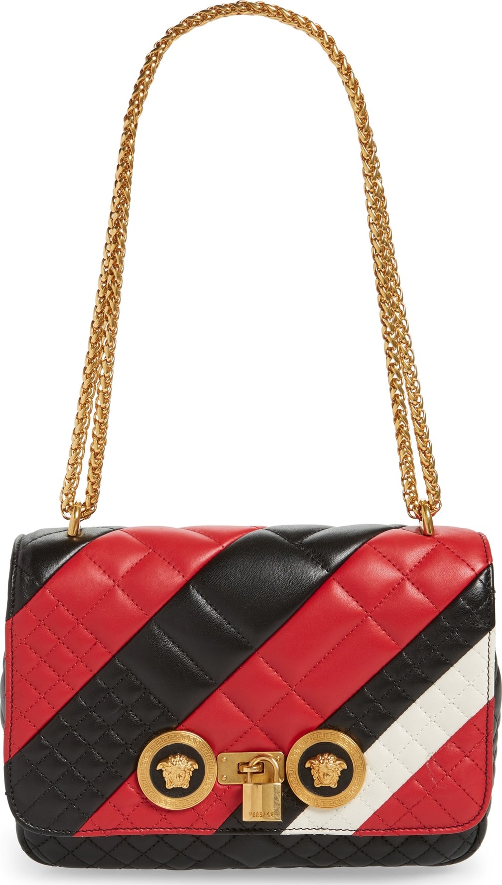 Versace Icon Stripe Quilted Leather Shoulder Bag
