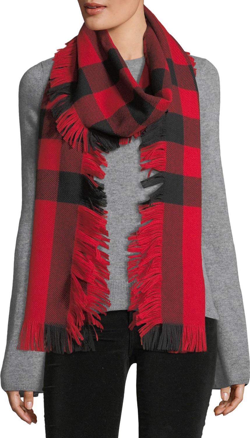 Burberry London England Half Mega Fashion Plaid Fringe Scarf