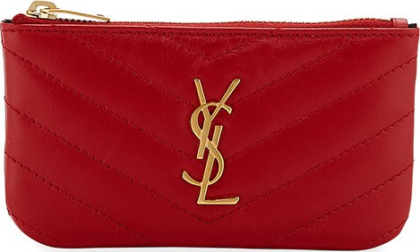 Saint Laurent Loulou Monogram YSL Mini Quilted Leather Zip Pouch with Key Ring - Golden Hardware Saint Laurent Loulou Monogram YSL Mini Quilted Leather Zip Pouch with Key Ring - Golden Hardware