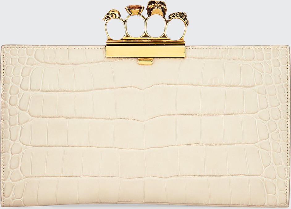 Alexander McQueen Knuckle Silky Crocodile-Embossed Flat Clutch Bag
