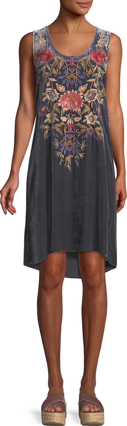 Johnny Was Simona Embroidered Velvet Tank Dress