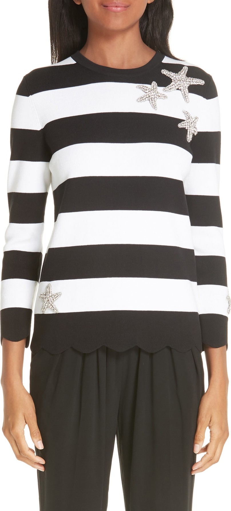 Michael Kors Starfish Embellished Scallop Hem Sweater Michael Kors Starfish Embellished Scallop Hem Sweater
