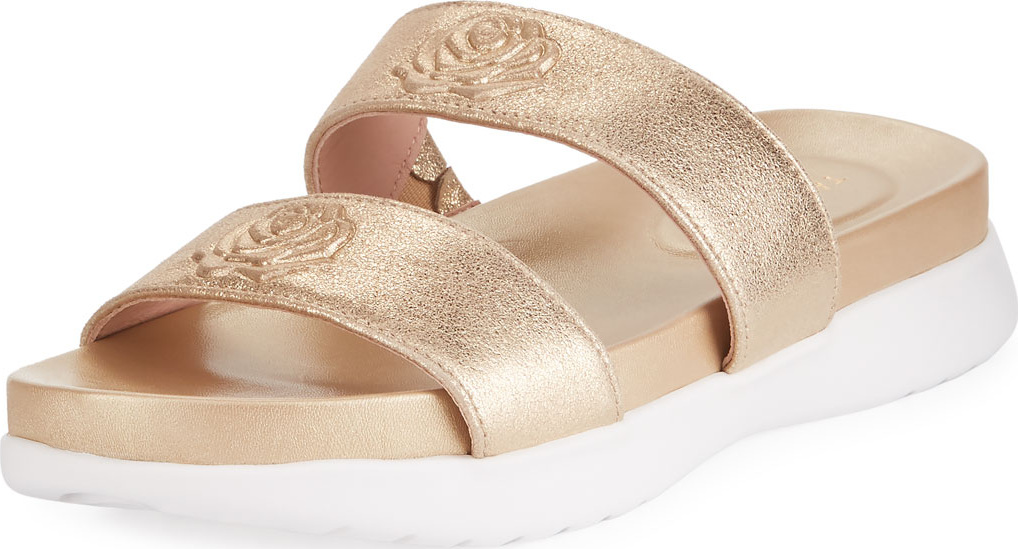 Taryn Rose Ina 2-Band Metallic Leather Slide Sandal